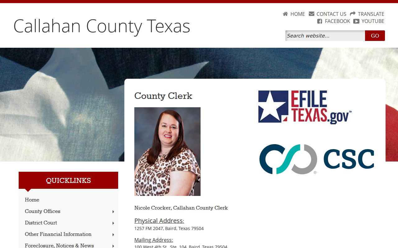Callahan County active warrant inquiry routed to the County Clerk