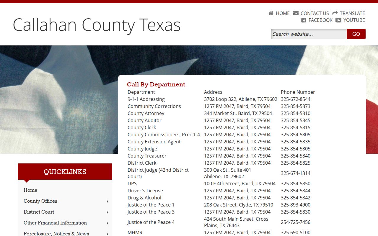Callahan County warrant offices in the county contact directory
