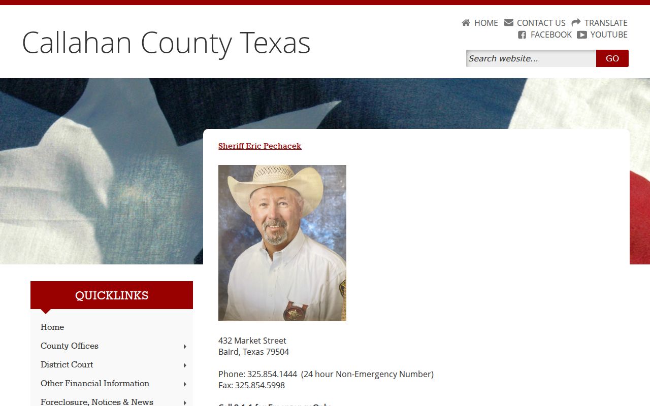 Callahan County warrant contact on the official sheriff page